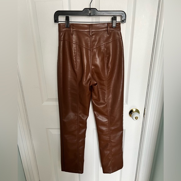 Aritzia Wilfred Rebel Vegan Leather Pants Cognac Brown 00 - Picture 2 of 8